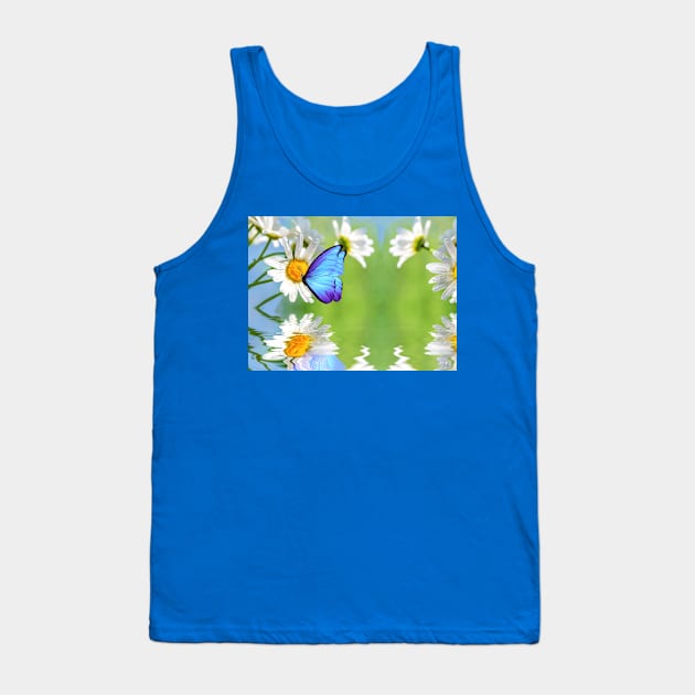 Blue Morpho Butterly and Daisies Tank Top by lauradyoung